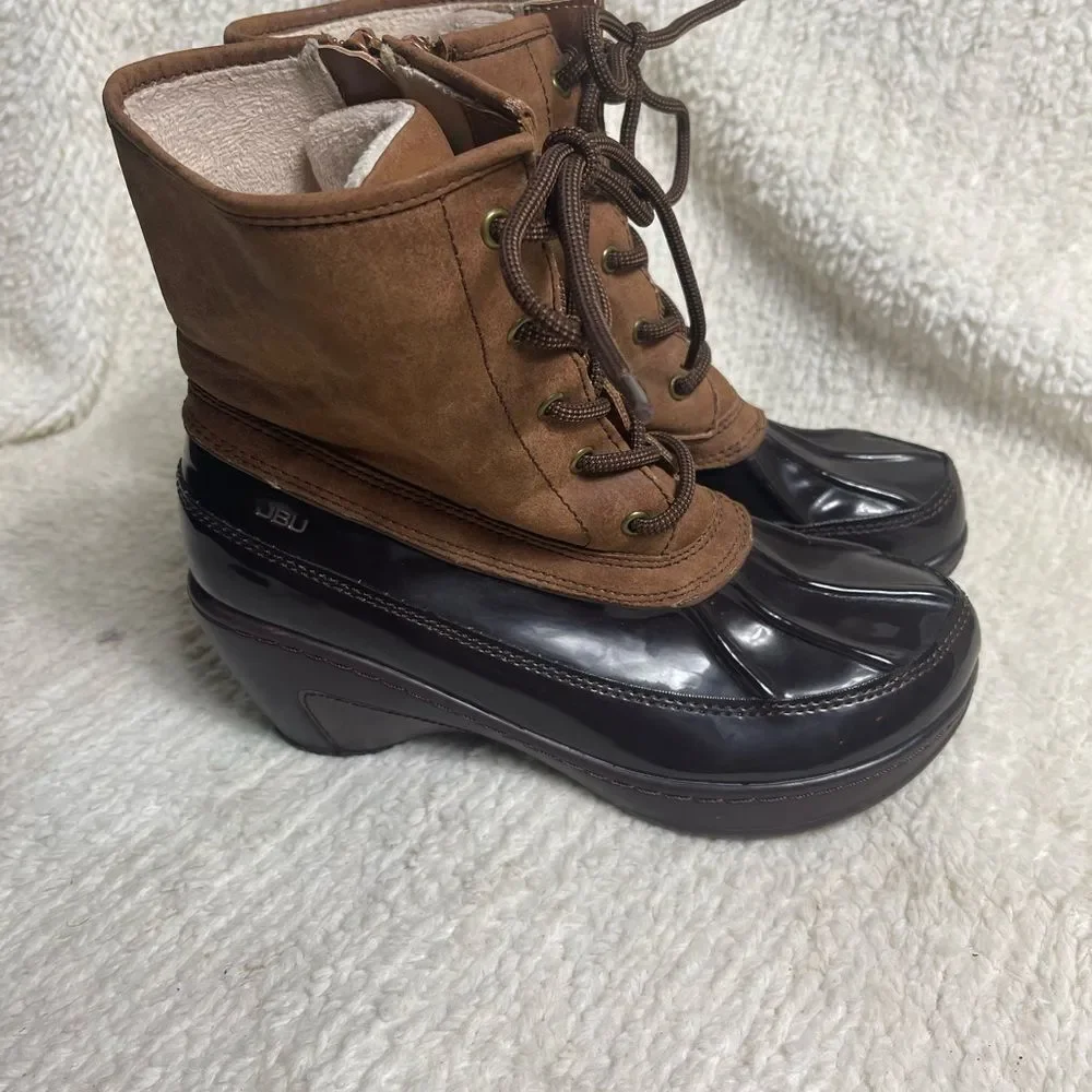JBU Women's Two-Tone Synthetic Brown Winter lace up wedge Boots SZ9M